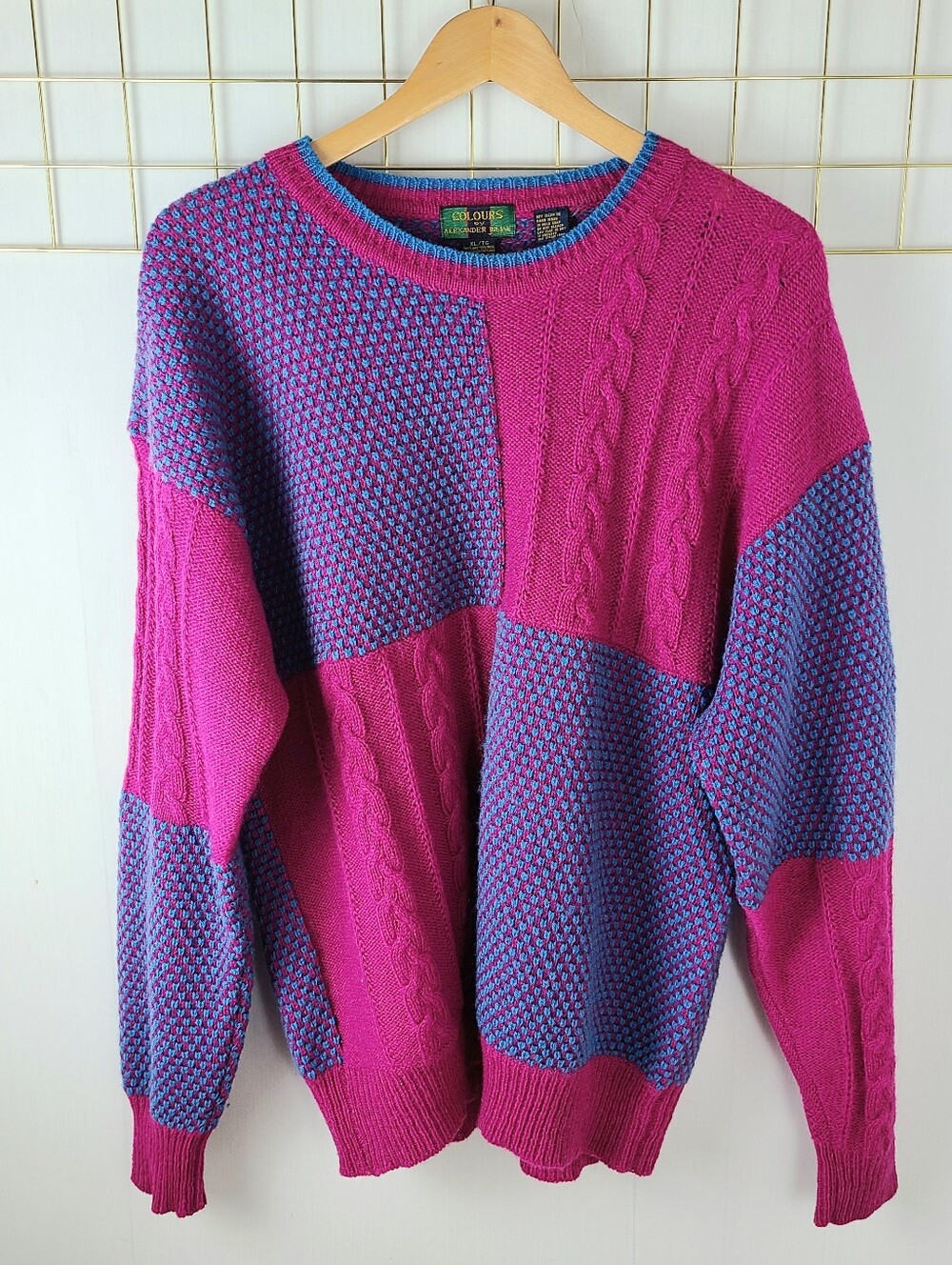 Colours Alexander Julian Shetland Wool Colorblock Vintage Crewneck Sweater